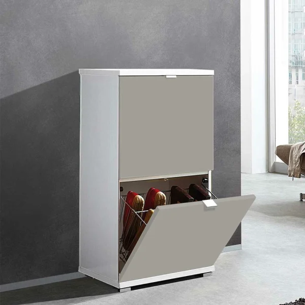 2 Klappen Schuhschrank In Beige Weiß – Calbany 3