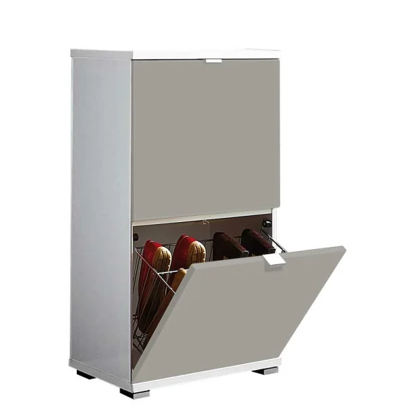 2 Klappen Schuhschrank In Beige Weiß – Calbany 1