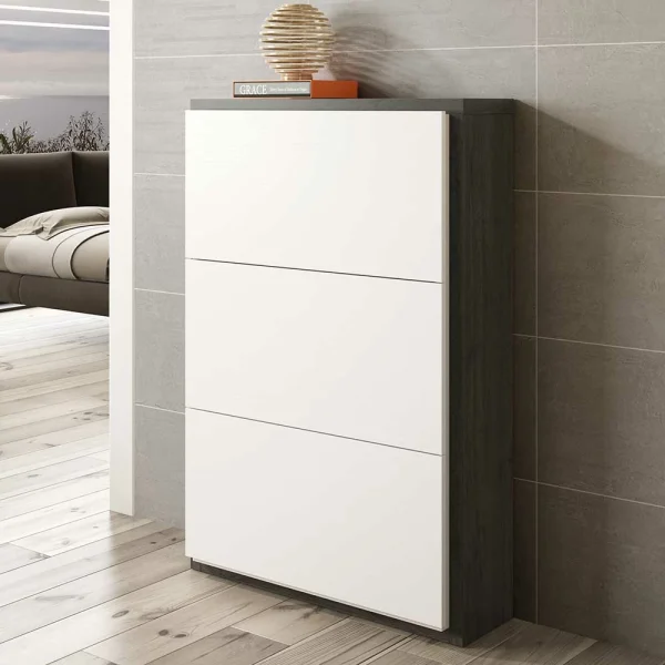 80x120x27 Schuhschrank In Weiß & Schwarzgrau – Burano 3