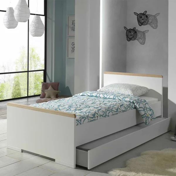 90×200 Cm Jugendbett In Weiß Mit Buche – Eldrus 1