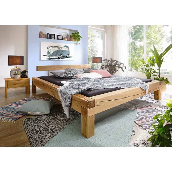 Balken Wildeiche Bett & Nachttische – Satton I (dreiteilig) 3