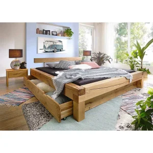 Balken Wildeiche Bett & Nachttische – Satton I (dreiteilig) 12
