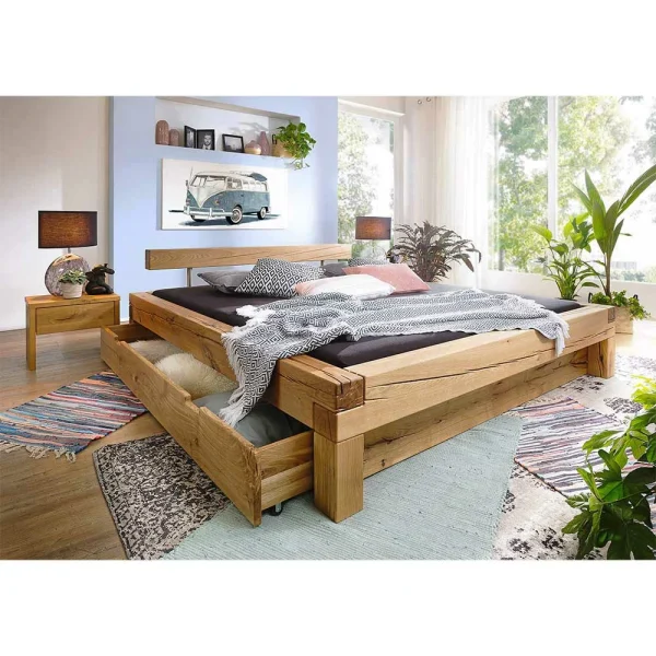 Balken Wildeiche Bett & Nachttische – Satton I (dreiteilig) 4