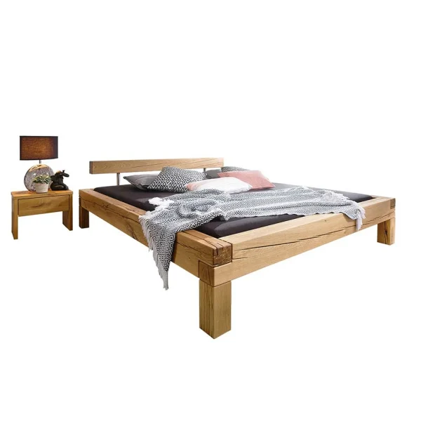 Balken Wildeiche Bett & Nachttische – Satton I (dreiteilig) 1