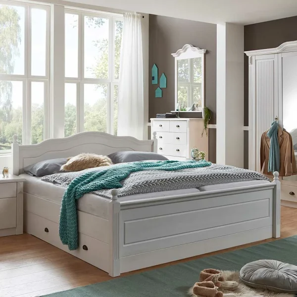 Bett Mit Stauraum Aus Kiefernholz Laburita In Weiß Lackiert 3