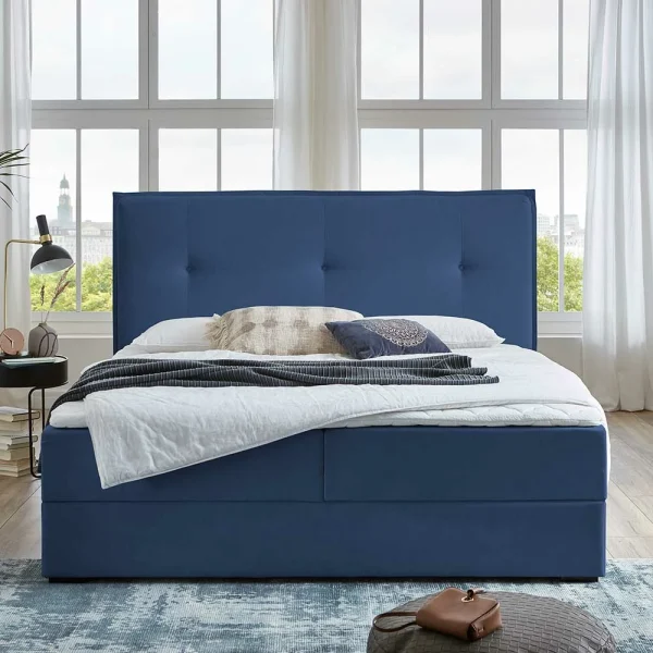 Boxbett Stauraumbett In Blau Webstoff – Vinkoja 3