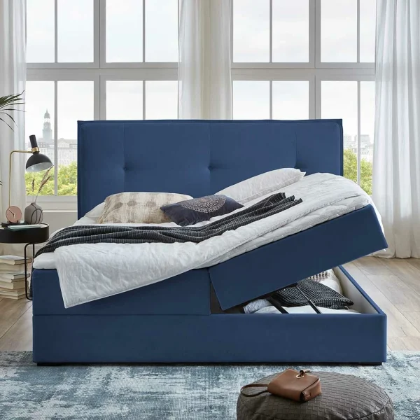 Boxbett Stauraumbett In Blau Webstoff – Vinkoja 4