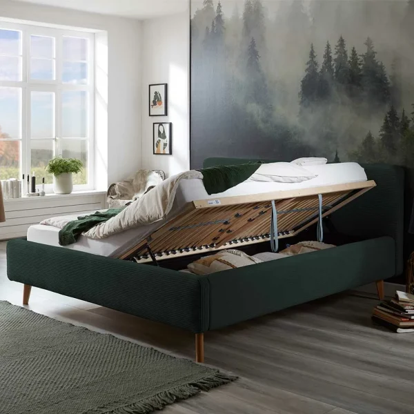 Doppelbett In Dunkelgrün Cord – Topra 4