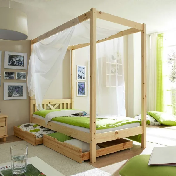 Echtholz Himmelbett Als Einzelbett – Pless 4