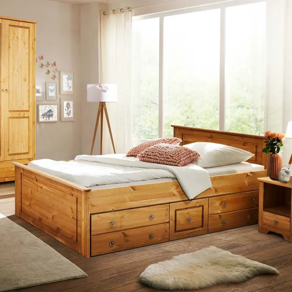 Holz Landhaus Doppelbett In Natur – Imressa 3
