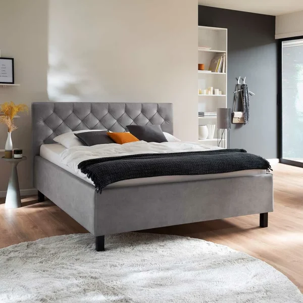 Modernes Stoffbett Mit Bettkasten In Hellgrau – Villaro 3
