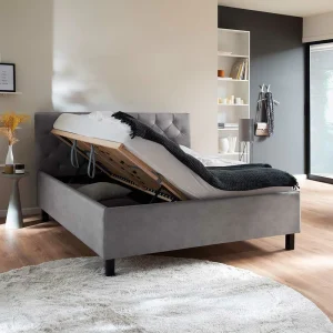 Modernes Stoffbett Mit Bettkasten In Hellgrau – Villaro 12