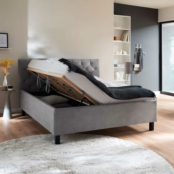 Modernes Stoffbett Mit Bettkasten In Hellgrau – Villaro 4