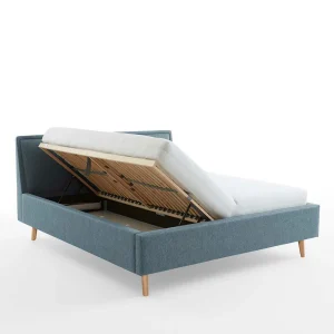 Polsterbett In Blaugrau & Eiche Natur – Grafics 12