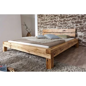 Rustikales Holzbett Mit Kopfteil Baumkante – Satton 10