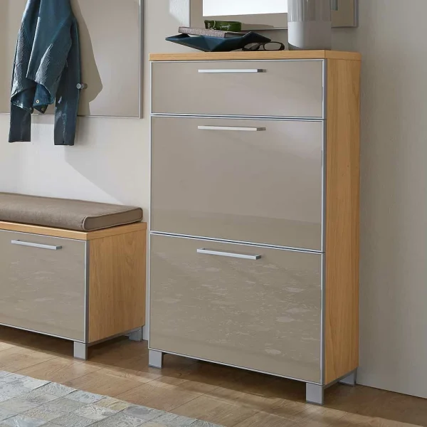 Schuh Klappenschrank Diecca In Taupe Glas Beschichtet 3