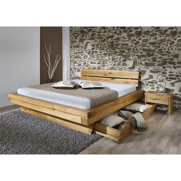 Set Wildeiche-Bett & Nachtkonsolen – Satton (dreiteilig) 4
