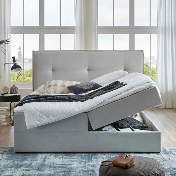 Stauraum Doppelbett In Hellgrau Stoff – Vensun 4