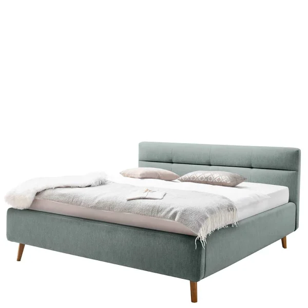 Stauraumbett In Hellem Blau & Eiche – Armele 1