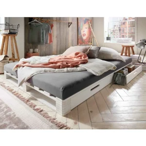 Weißes Palettenbett Aus Kiefer Massivholz – Idena 8