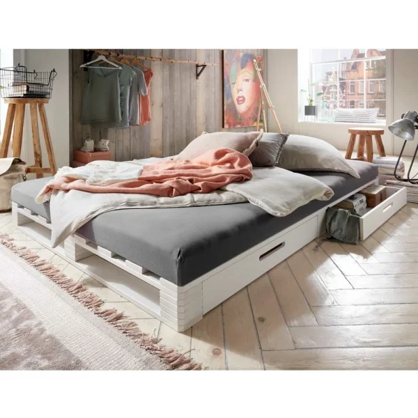 Weißes Palettenbett Aus Kiefer Massivholz – Idena 3