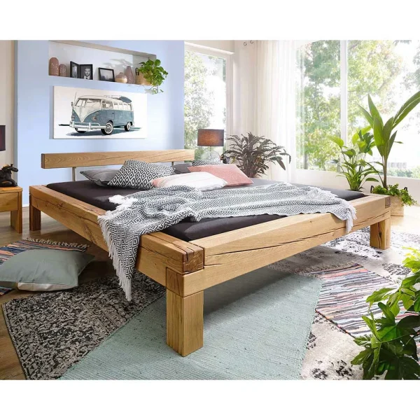 Wildeiche Balkenbett Mit Balken-Kopfteil – Satton 3
