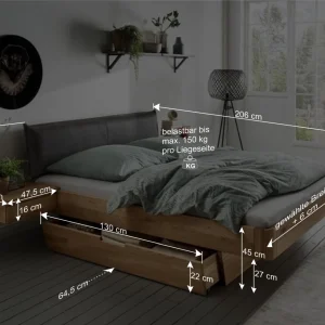 Wildeiche Bett Mit Schubkasten Set – Zennian (dreiteilig) 12