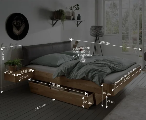 Wildeiche Bett Mit Schubkasten Set – Zennian (dreiteilig) 5