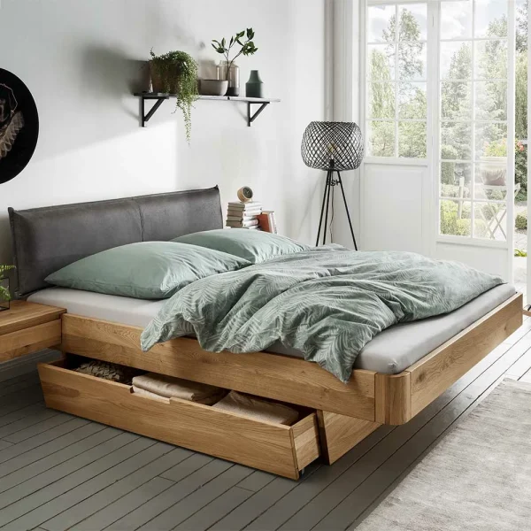 Wildeiche Holzbett Mit Stauraum – Zennian 1