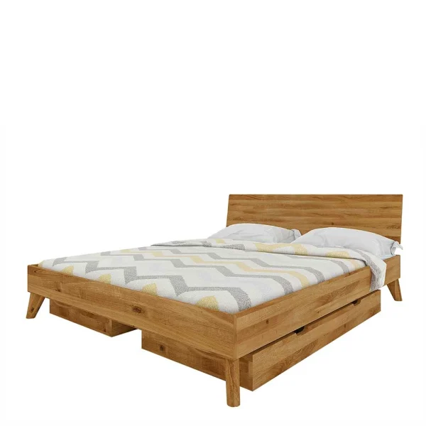 Wildeiche Massivholz Bett Mit 2 Schubkästen – Eavy 1
